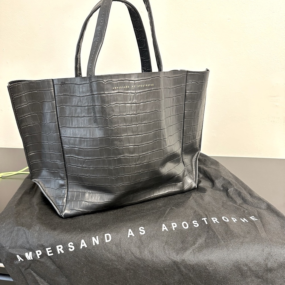 Ampersand as Apostrophe half tote in Black Croco with zipper pouch and dust bag